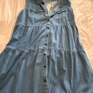 Sleeveless Denim Button-Down Dress